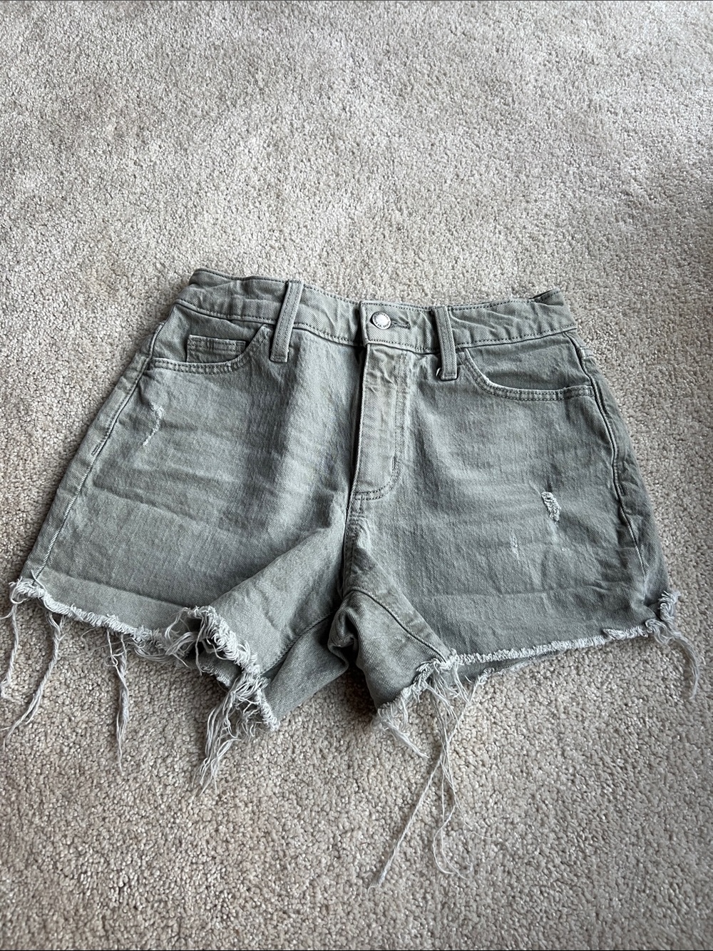 Universal Thread Olive Green High-Rise Frayed Denim Shorts